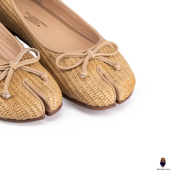 Woodchuck Sato Woven Tabi Ballet Flats, Nude Bow Straw Tabi Ballet Flats