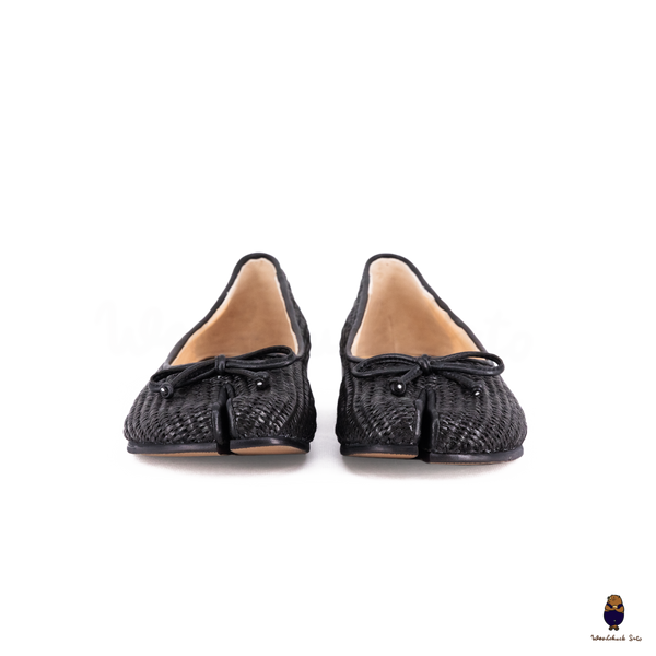 Woodchuck Sato Woven Tabi Ballet Flats, Black Bow Straw Tabi Ballet Flats