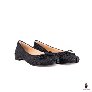 WoodchuckSato Black Woven PP Grass Tabi Flats with Bow Detail