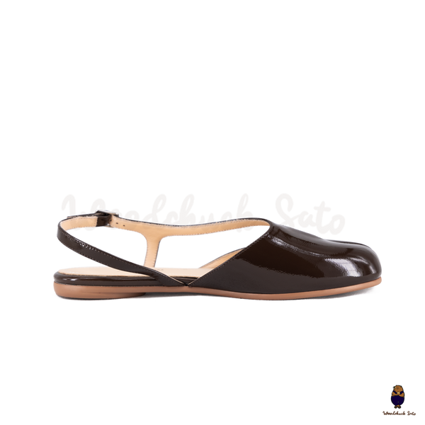 WoodchuckSato Dark Brown Film-Coated Cow Leather Tabi Slingback Sandals