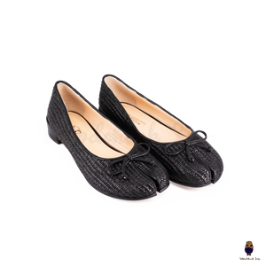 Woodchuck Sato Woven Tabi Ballet Flats, Black Bow Straw Tabi Ballet Flats