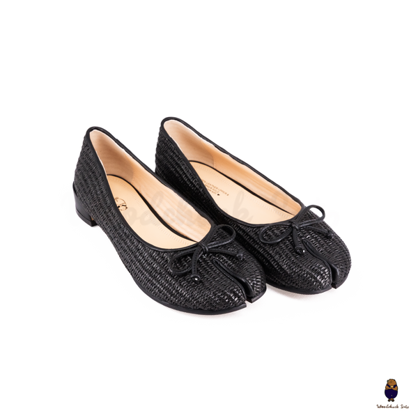 Woodchuck Sato Woven Tabi Ballet Flats, Black Bow Straw Tabi Ballet Flats