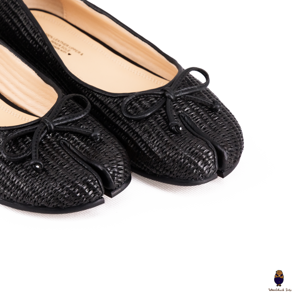 Woodchuck Sato Woven Tabi Ballet Flats, Black Bow Straw Tabi Ballet Flats