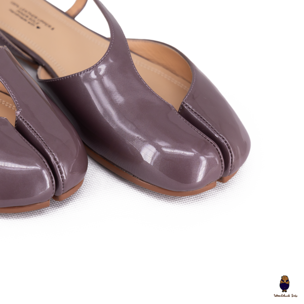 WoodchuckSato Taupe Film-Coated Cow Leather Tabi Slingback Sandals