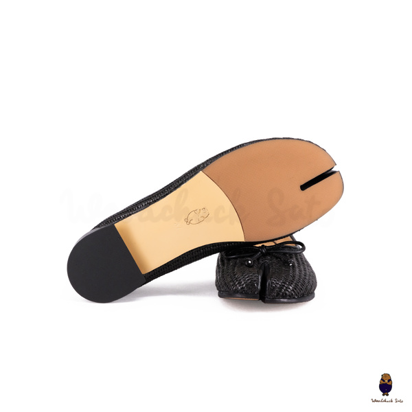 Woodchuck Sato Woven Tabi Ballet Flats, Black Bow Straw Tabi Ballet Flats