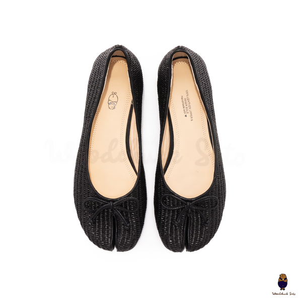 Woodchuck Sato Woven Tabi Ballet Flats, Black Bow Straw Tabi Ballet Flats