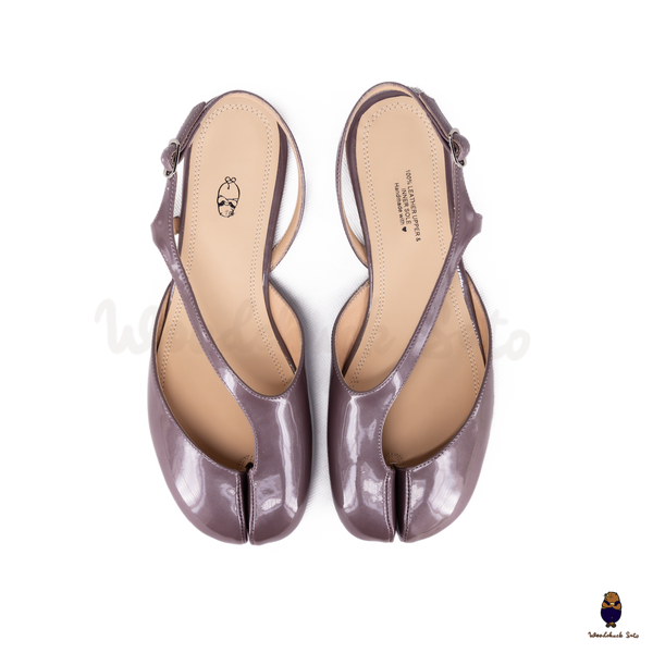 WoodchuckSato Taupe Film-Coated Cow Leather Tabi Slingback Sandals