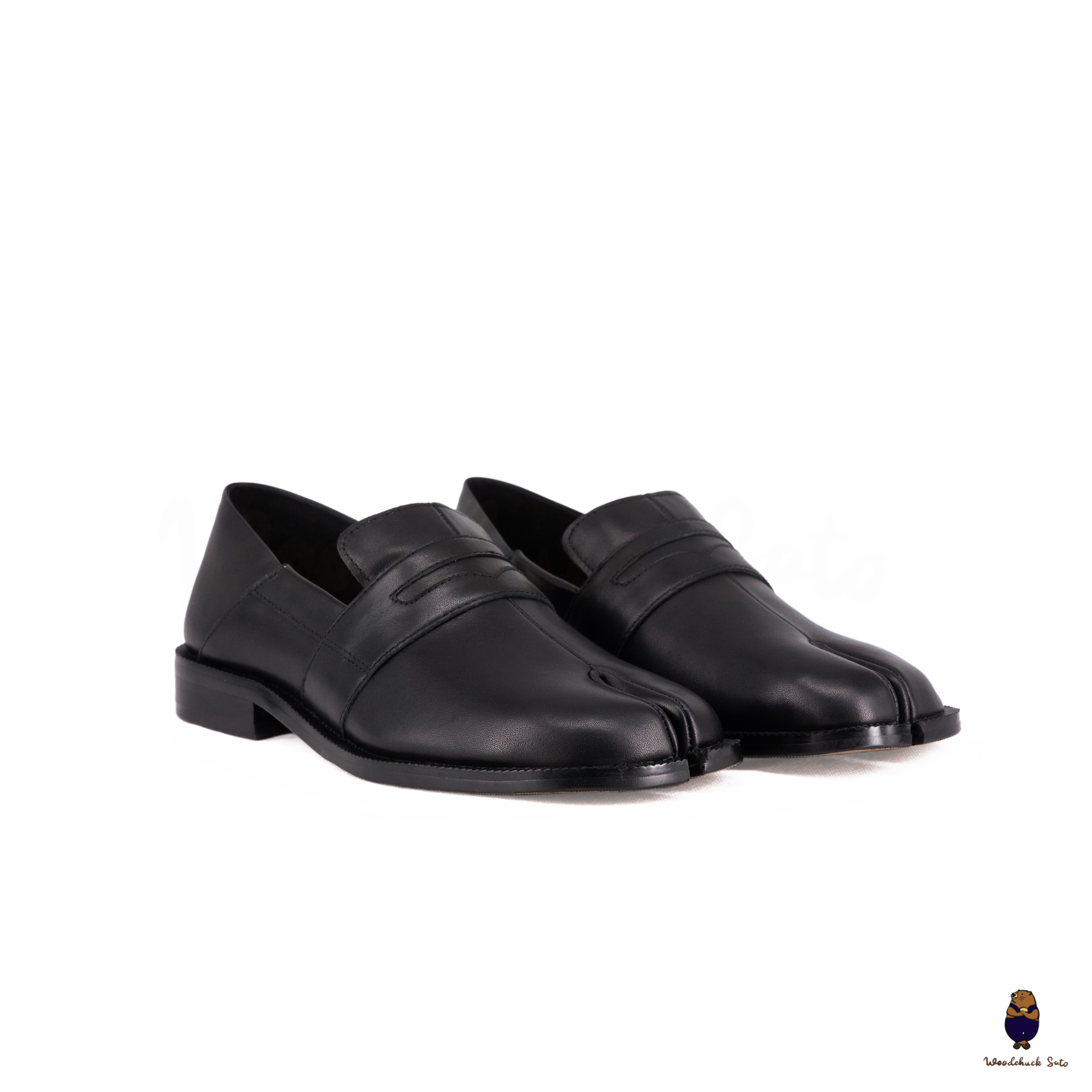 WoodchuckSato Black Matte Cow Leather with Penny Strap Tabi Loafers   WoodChuckSato