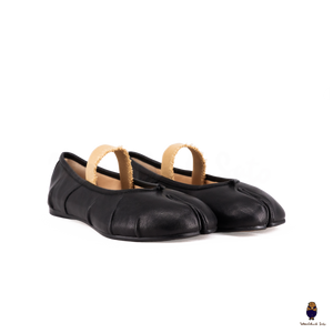 WoodChuckSato Women's Men's Black Tabi Split-Toe "Distressed" Leather Ballet Flats with Elastic Band Sizes EU 35-45