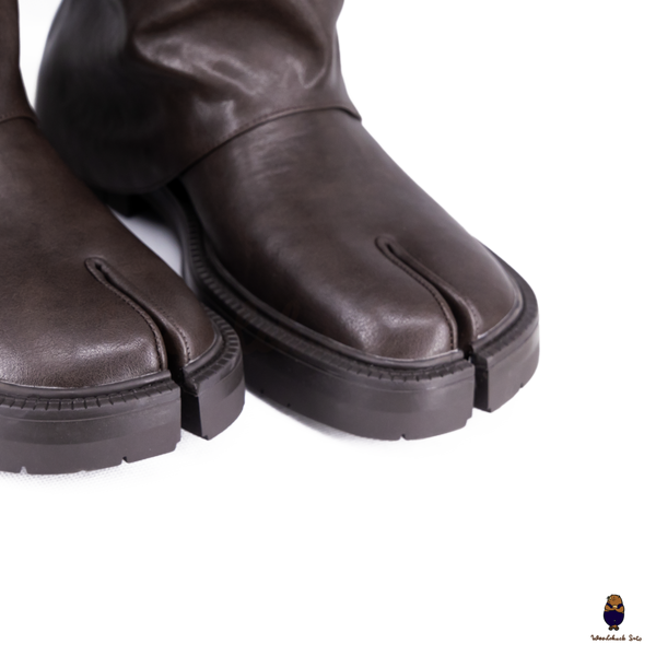 WoodchuckSato Dark Brown Vegan Slouchy Tabi Buckle Mid-Calf Boots