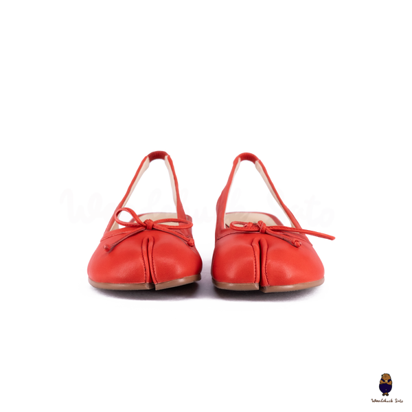 WoodChuckSato Red Tabi Sheepskin Summer Sandals with Low Elastic Heel, EU Sizes 35-45