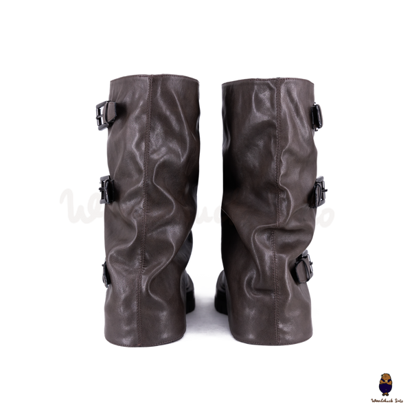 WoodchuckSato Dark Brown Vegan Slouchy Tabi Buckle Mid-Calf Boots