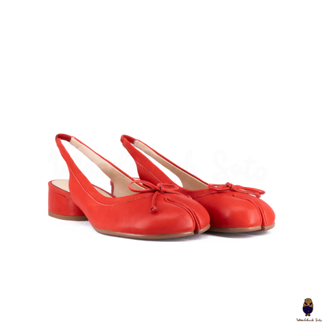 WoodChuckSato Red Tabi Sheepskin Summer Sandals with Low Elastic Heel, EU Sizes 35-45