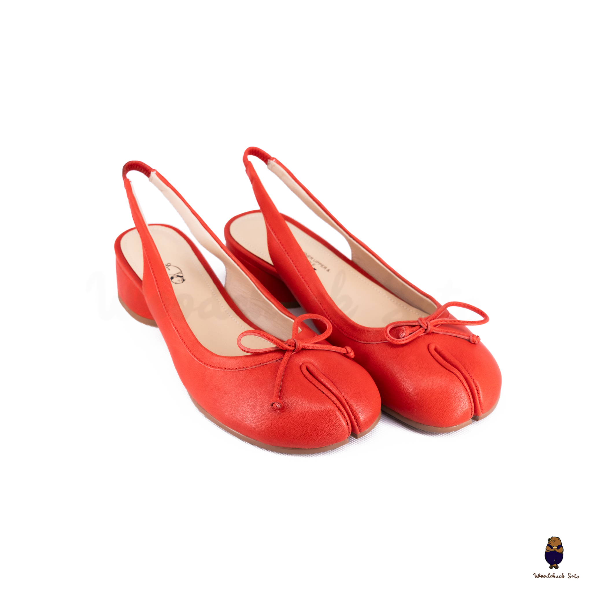 WoodChuckSato Red Tabi Sheepskin Summer Sandals with Low Elastic Heel, EU Sizes 35-45
