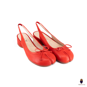 WoodChuckSato Red Tabi Sheepskin Summer Sandals with Low Elastic Heel, EU Sizes 35-45