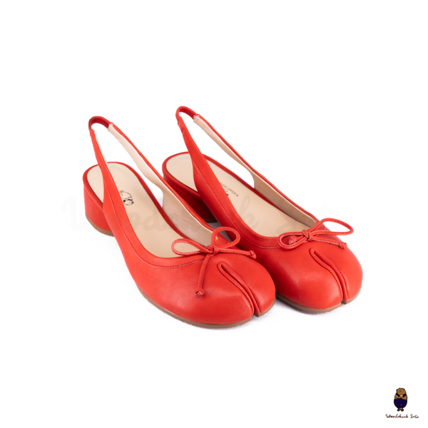 WoodChuckSato Red Tabi Sheepskin Summer Sandals with Low Elastic Heel, EU Sizes 35-45