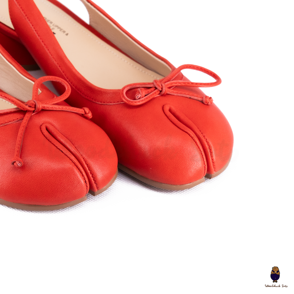 WoodChuckSato Red Tabi Sheepskin Summer Sandals with Low Elastic Heel, EU Sizes 35-45