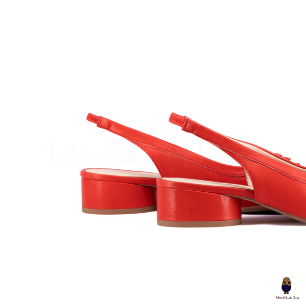 WoodChuckSato Red Tabi Sheepskin Summer Sandals with Low Elastic Heel, EU Sizes 35-45