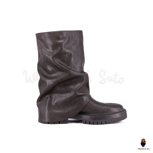 WoodchuckSato Dark Brown Vegan Slouchy Tabi Buckle Mid-Calf Boots