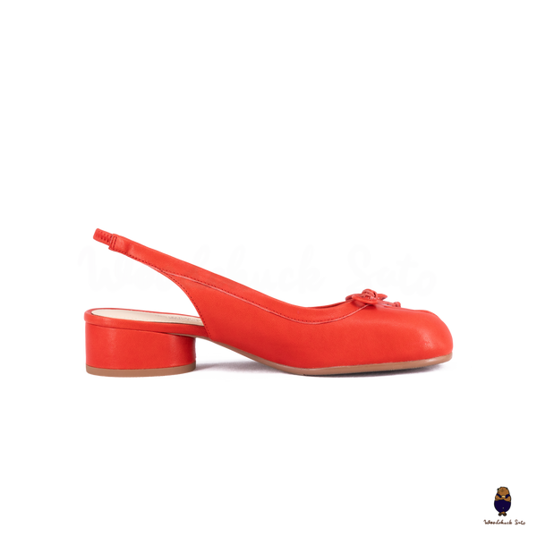 WoodChuckSato Red Tabi Sheepskin Summer Sandals with Low Elastic Heel, EU Sizes 35-45