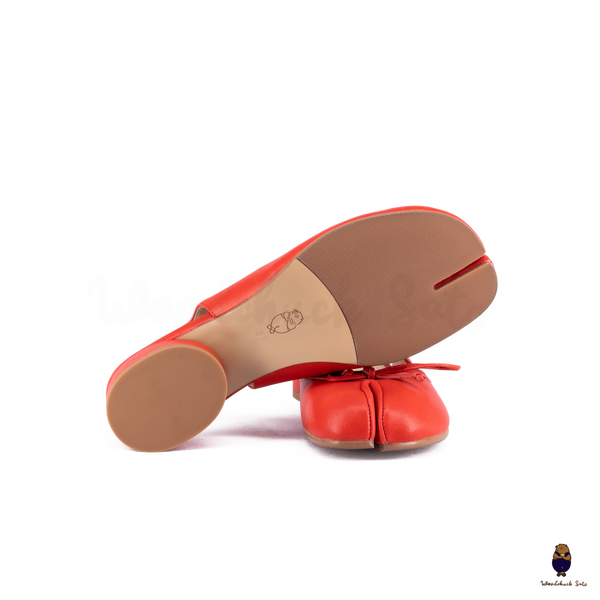 WoodChuckSato Red Tabi Sheepskin Summer Sandals with Low Elastic Heel, EU Sizes 35-45