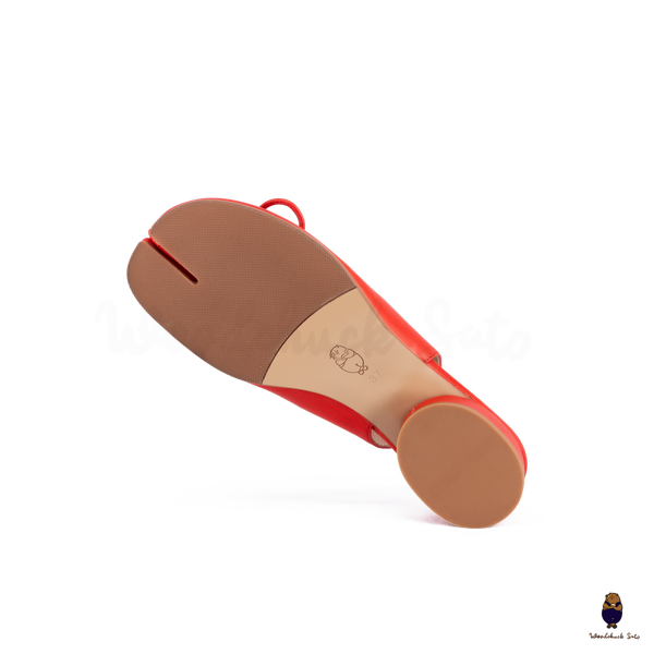 WoodChuckSato Red Tabi Sheepskin Summer Sandals with Low Elastic Heel, EU Sizes 35-45