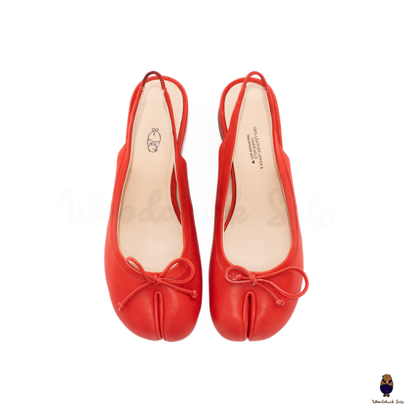 WoodChuckSato Red Tabi Sheepskin Summer Sandals with Low Elastic Heel, EU Sizes 35-45
