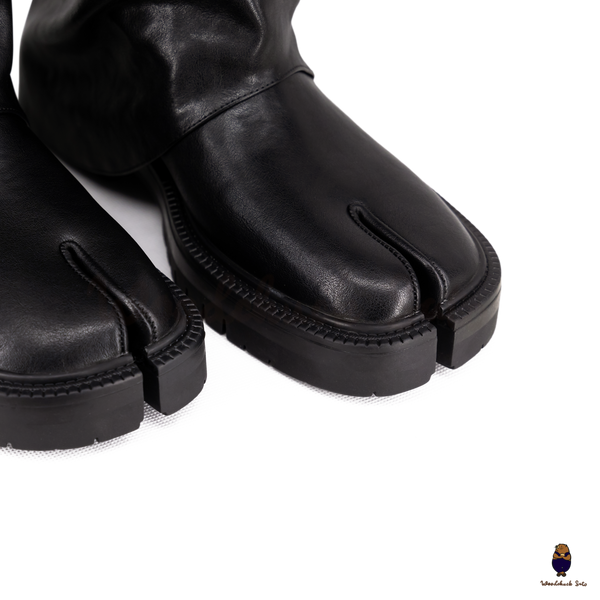 WoodchuckSato Black Vegan Slouchy Tabi Buckle Mid-Calf Boots