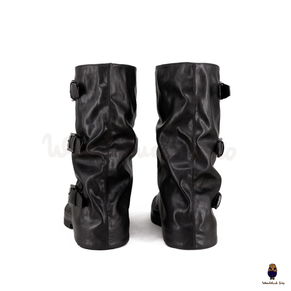 WoodchuckSato Black Vegan Slouchy Tabi Buckle Mid-Calf Boots