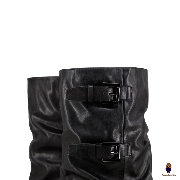 WoodchuckSato Black Vegan Slouchy Tabi Buckle Mid-Calf Boots
