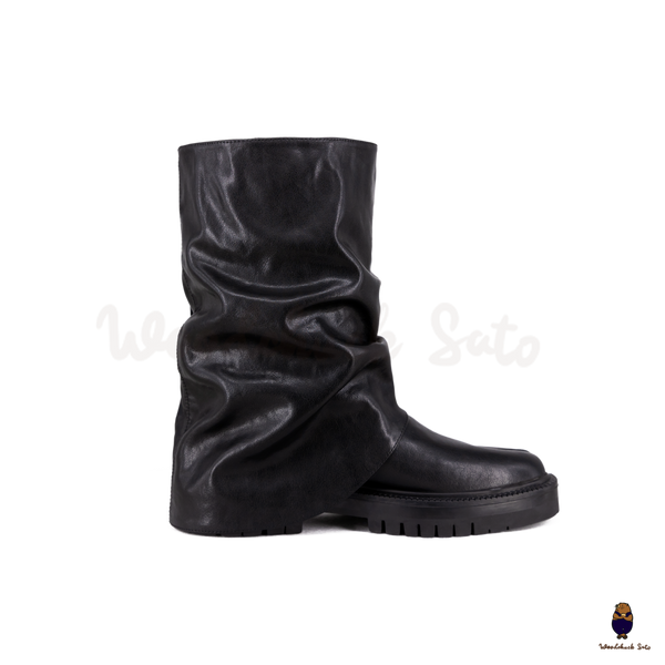 WoodchuckSato Black Vegan Slouchy Tabi Buckle Mid-Calf Boots