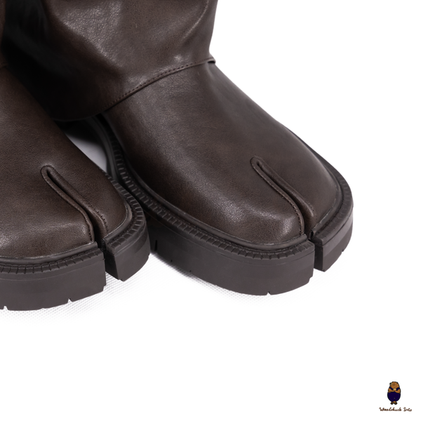 WoodchuckSato Brown Vegan Tabi Triple Buckle Slouchy Tall Boots