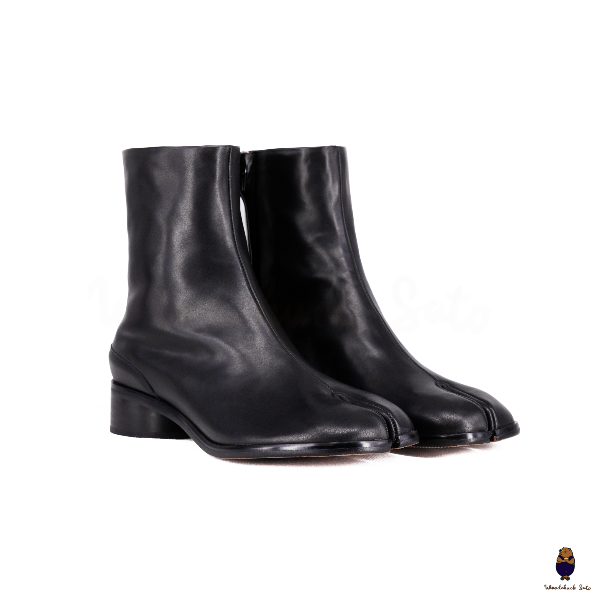 WoodChuckSato Women's Men's Black Tabi Split-Toe Cow Leather Boots with 3cm Heel Height Sizes EU 35-48
