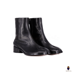 WoodChuckSato Women's Men's Black Tabi Split-Toe Cow Leather Boots with 3cm Heel Height Sizes EU 35-48