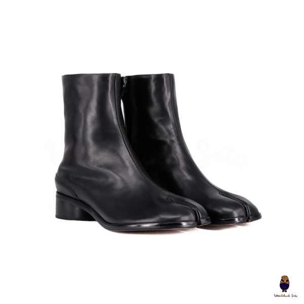 WoodChuckSato Women's Men's Black Tabi Split-Toe Cow Leather Boots with 3cm Heel Height Sizes EU 35-48