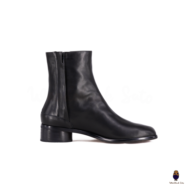 WoodChuckSato Women's Men's Black Tabi Split-Toe Cow Leather Boots with 3cm Heel Height Sizes EU 35-48