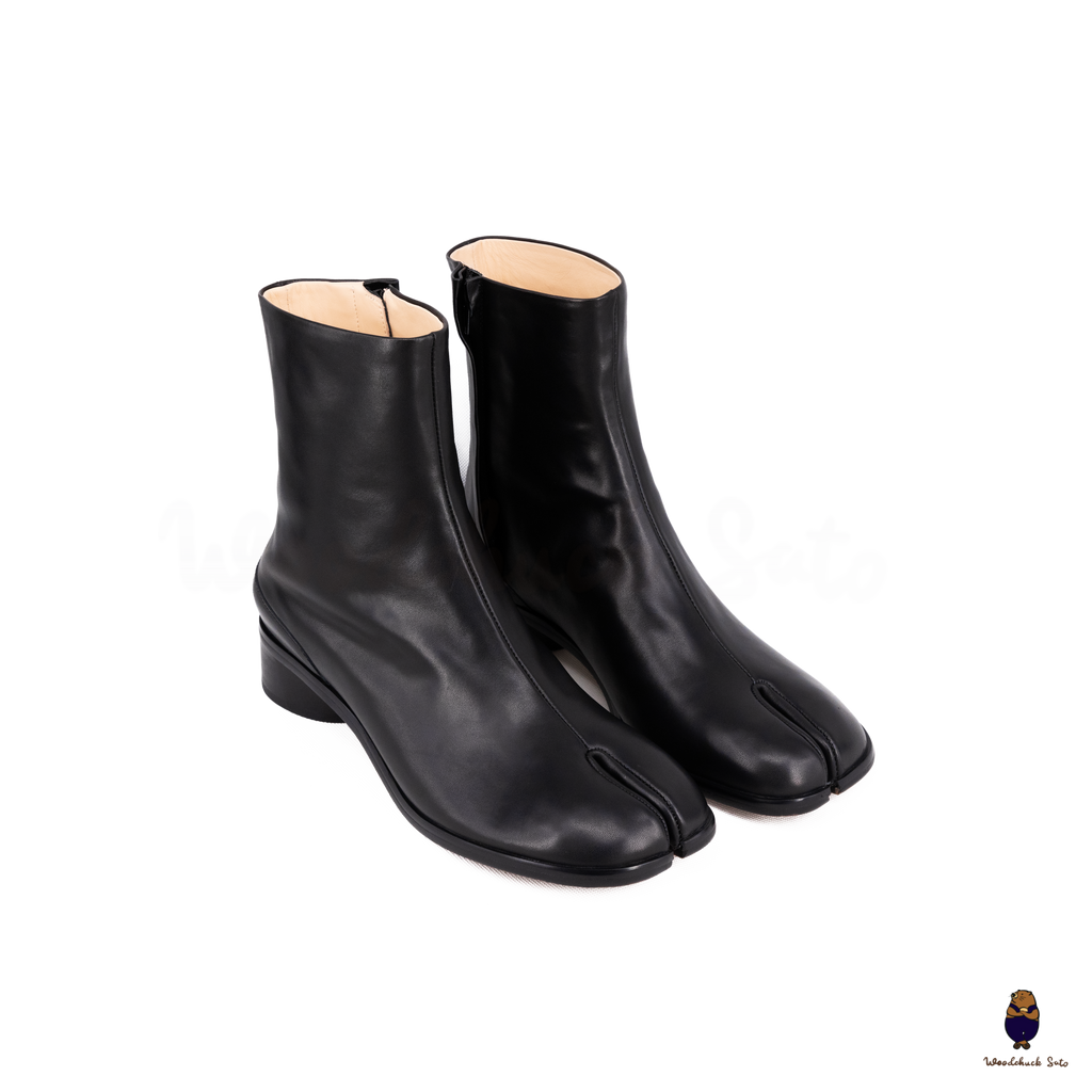 WoodChuckSato Women's Men's Black Tabi Split-Toe Cow Leather