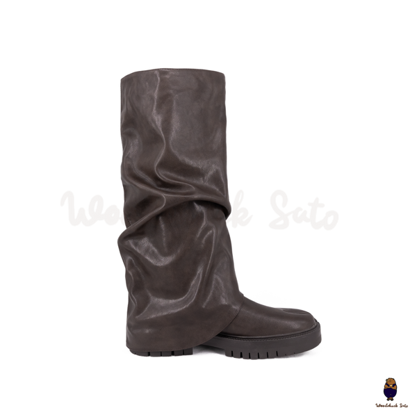 WoodchuckSato Brown Vegan Tabi Triple Buckle Slouchy Tall Boots