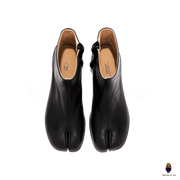 WoodchuckSato Japanese Black Cow Leather Tabi Ankle Boots 3 cm