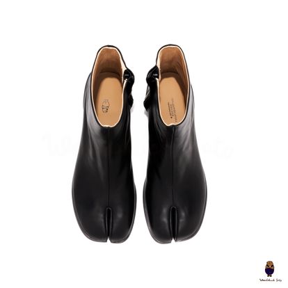 WoodchuckSato Japanese Black Cow Leather Tabi Ankle Boots 3 cm