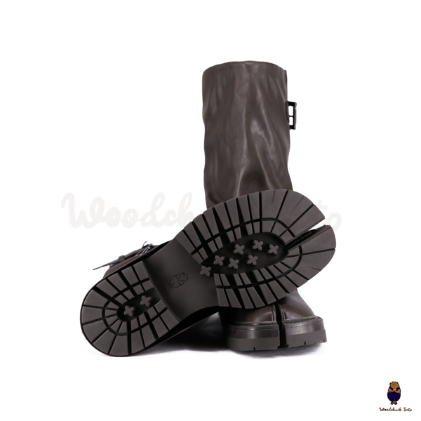 WoodchuckSato Brown Vegan Tabi Triple Buckle Slouchy Tall Boots