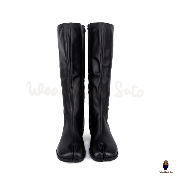 WoodchuckSato Black Leather 3cm Heel Tabi Knee-High Boots