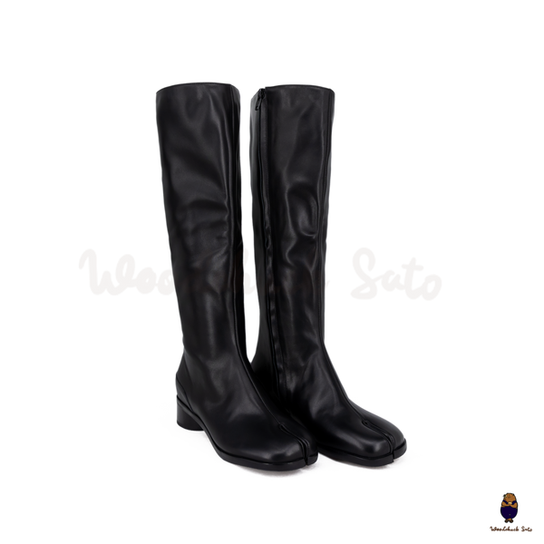 WoodchuckSato Black Leather 3cm Heel Tabi Knee-High Boots
