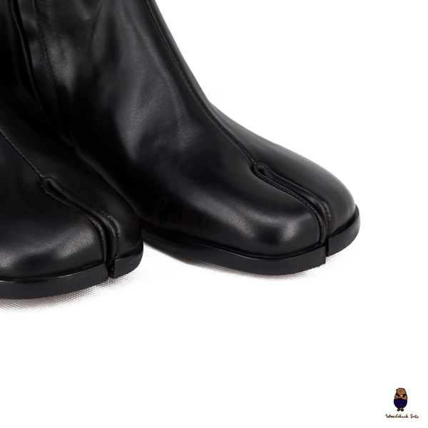 WoodchuckSato Black Leather 3cm Heel Tabi Knee-High Boots