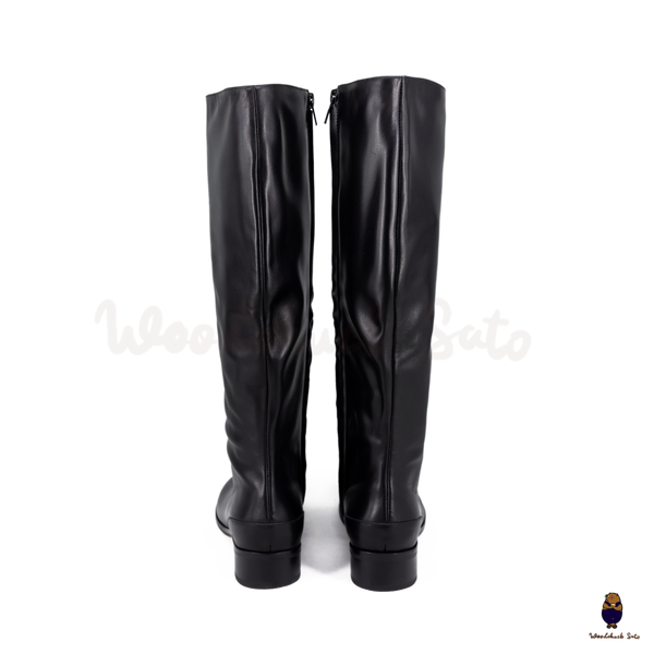WoodchuckSato Black Leather 3cm Heel Tabi Knee-High Boots