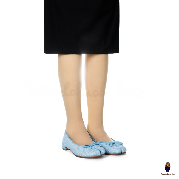 Woodchuck Sato Woven Tabi Ballet Flats, Light Blue Straw Tabi Ballet Flats with Bow