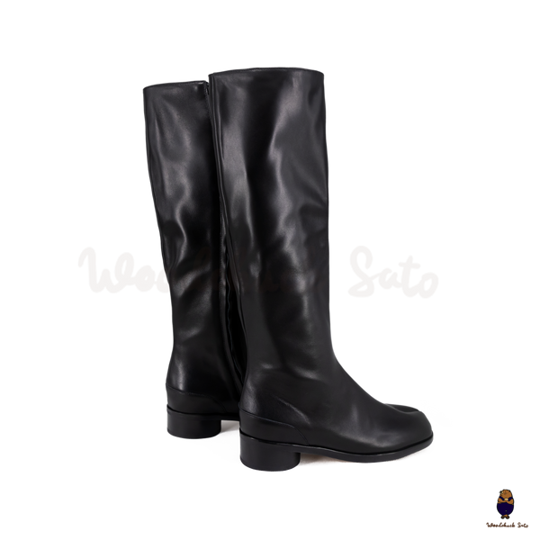 WoodchuckSato Black Leather 3cm Heel Tabi Knee-High Boots