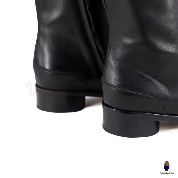 WoodchuckSato Black Leather 3cm Heel Tabi Knee-High Boots