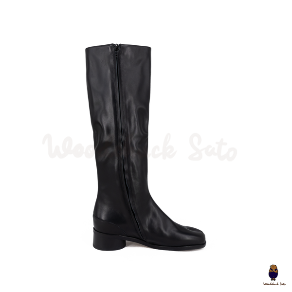 WoodchuckSato Black Leather 3cm Heel Tabi Knee-High Boots