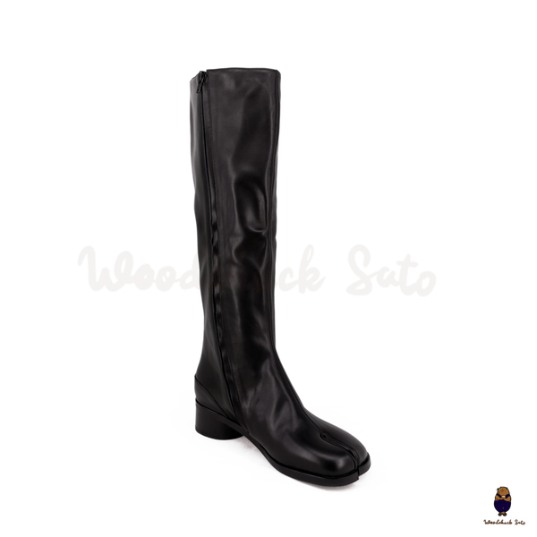 WoodchuckSato Black Leather 3cm Heel Tabi Knee-High Boots